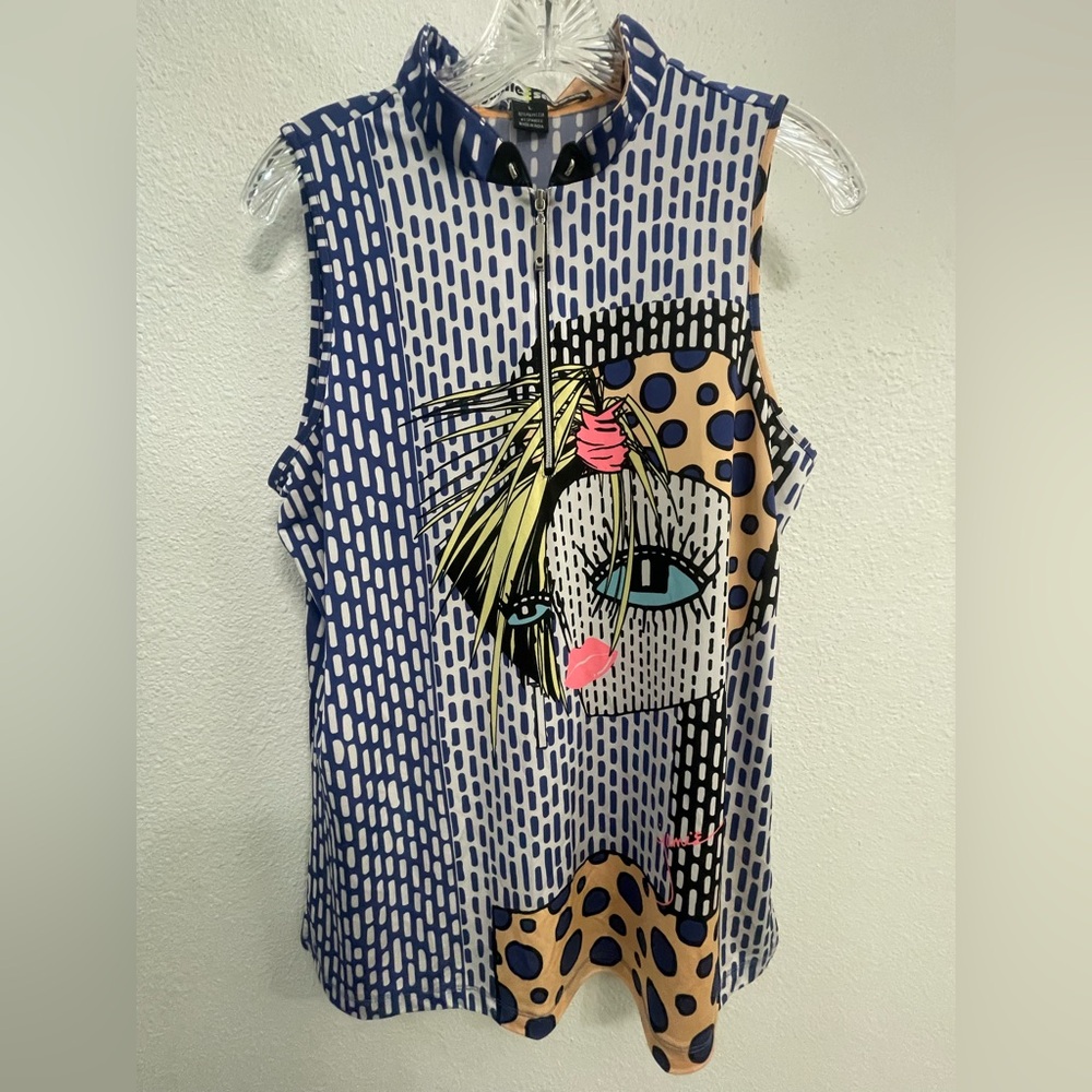 Jamie Sadock Blue and Tan Graphic Sleeveless Top